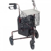 Drive Deluxe3-Wheel Rollator - Aluminum Frame, 300 pound Weight Capacity, 25 Inch Base Width, Red, 1 Count