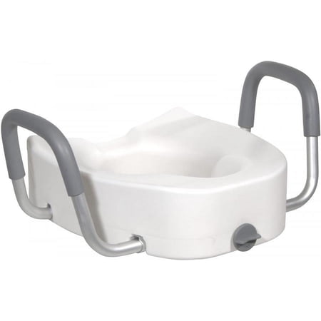 Drive Elongated Raised Toilet Seat with Arms - Plastic, Locking Securing Method, 4.5 Inch Height, 16.5 Inches x 17 Inches, 300 pound Weight Capacity, White