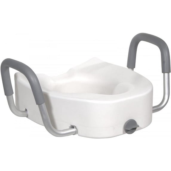 Drive Elongated Raised Toilet Seat with Arms - Plastic, Locking Securing Method, 4.5 Inch Height, 16.5 Inches x 17 Inches, 300 pound Weight Capacity, White