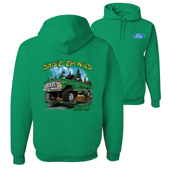 Drive 'Em Wild Green 1970 Ford Bronco F&B Front & Back Cars Hoodie Sweatshirt