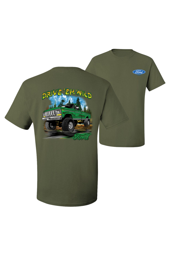 Drive 'Em Wild Green 1970 Ford Bronco F&B Front & Back Cars T-Shirt
