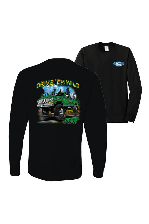 Drive 'Em Wild Green 1970 Ford Bronco F&B Front & Back Cars and Trucks Mens Long Sleeve Shirt