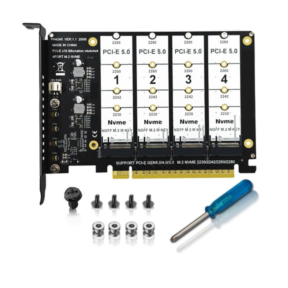 Drive Expansion Converter with 4 Slots PCIe x16 Port Fast Speed Data Transfer for Video Editors Gamers And Developers