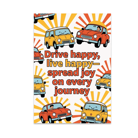 Drive Happy Live Happy Car Decor - Road Trip Enthusiast - 13x19 Poster Print