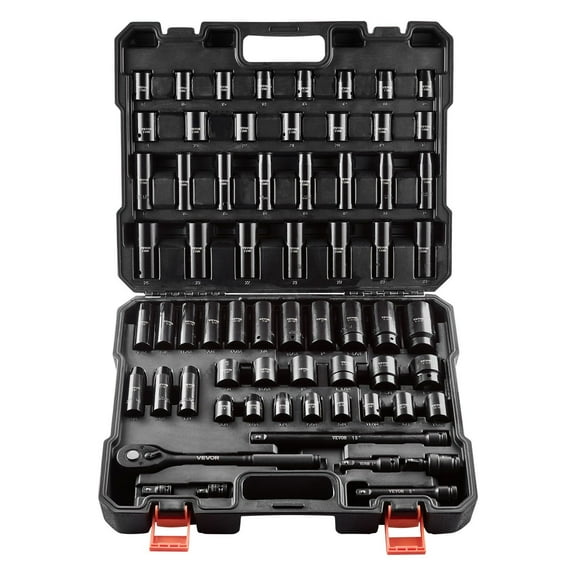 Drive Impact Socket Set 1/2" - 65PCS Deep & Standard Socket Set SAE 3/8" to 1-1/4" and Metric 10-24mm, 6 Point CR-V & Cr-Mo Alloy Steel for Auto Repair - Easy-to-Read Size Markings, Storage Case