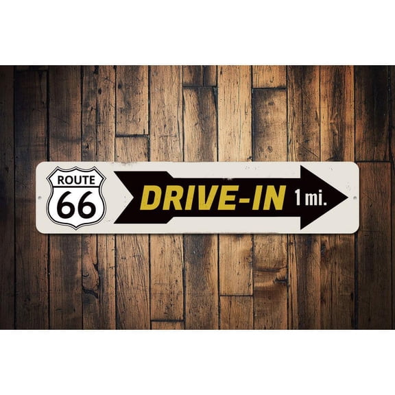 Drive-In Route 66 Novelty Sign, Metal Wall Decor - 4x18 inches
