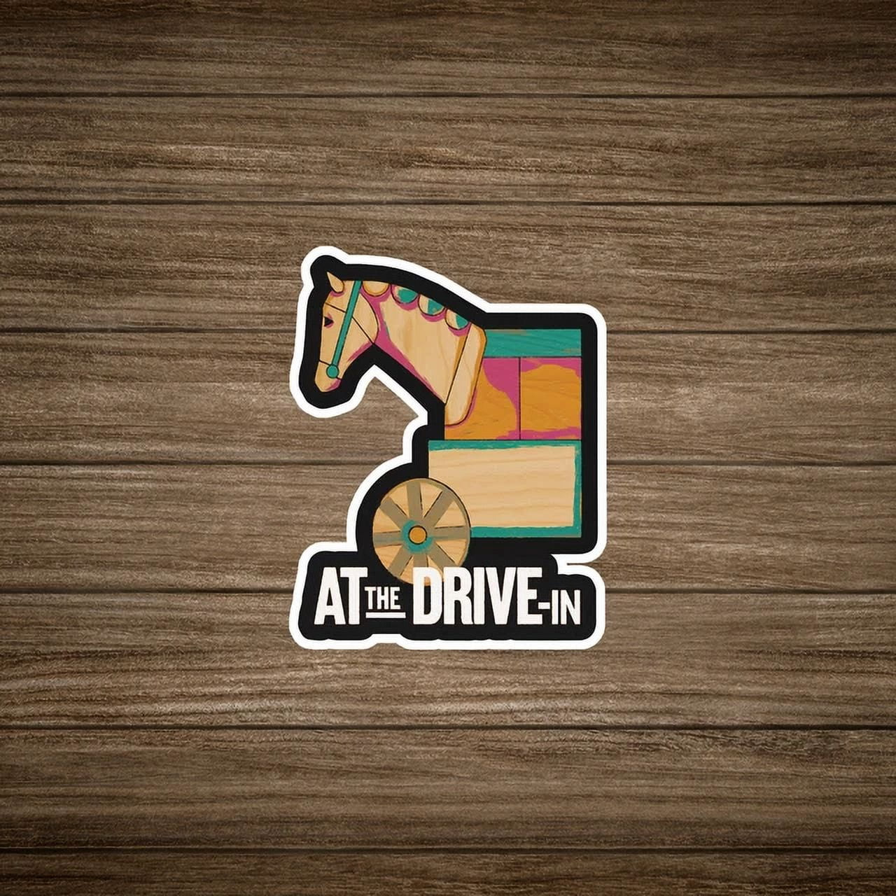 At The Drive-In Sticker - Colorful Vintage Horse Illustration Car ...