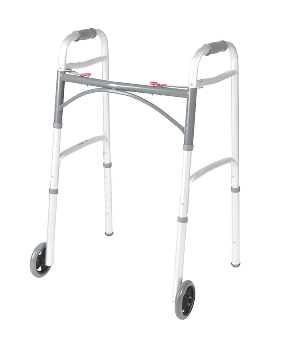 Gray and White Adjustable Folding Walker with 5" Wheels