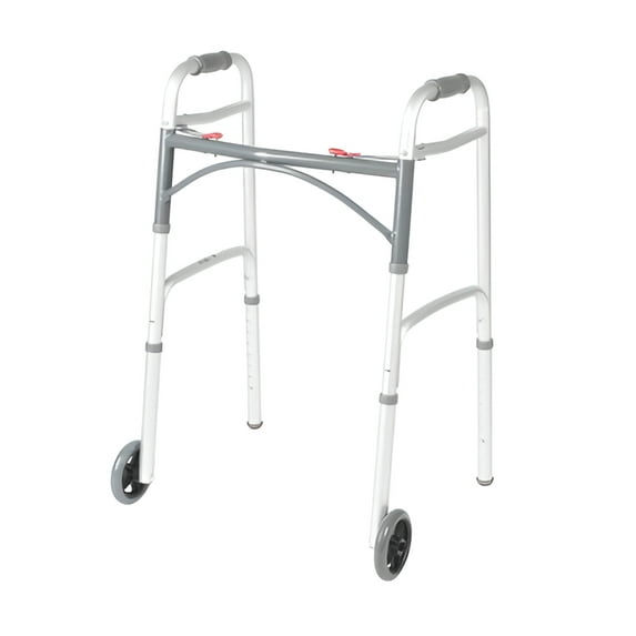 Drive Medical 10210-4ASM Deluxe Two Button Folding Walker with 5-Inch Wheels | 1 Each