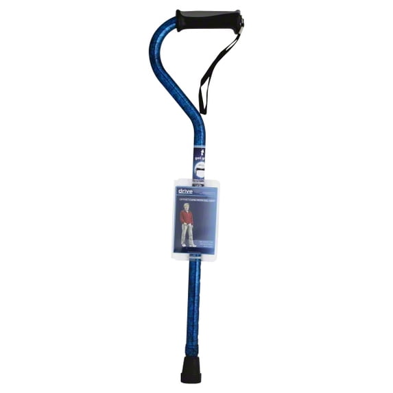 Drive Medical Adjustable Height Offset Handle Cane with Gel Hand Grip, Blue Crackle