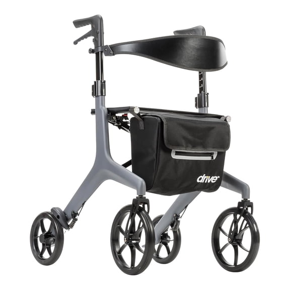 Drive Medical AeroCarbon Ultra-Lite Rollator, Strong Carbon Fiber Walkers for Seniors, Foldable Rollator Walker with Seat, Ultra Lightweight Rolling Walker, Just 11.5 Pounds, Gray