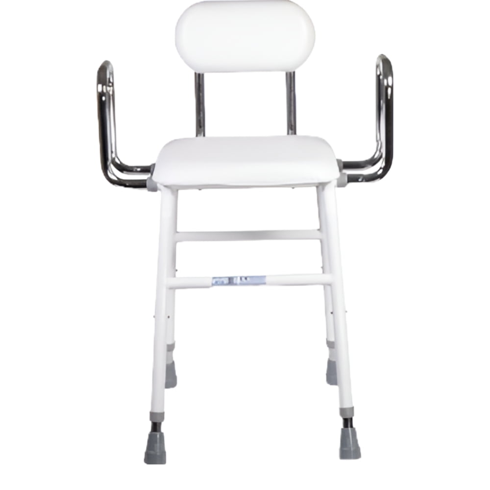 White Adjustable Steel Kitchen Stool with Padded Seat
