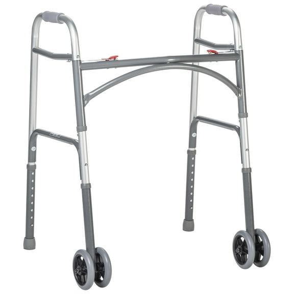 Drive Medical Bariatric 2 Button Folding Walker with Wheels, Silver (Aluminum)