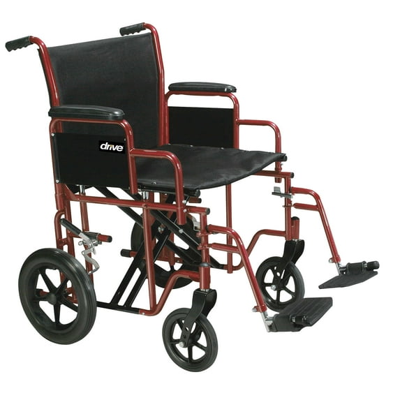 Drive Medical Bariatric Heavy Duty Transport Wheelchair with Swing Away Footrest, 20" Seat, Red