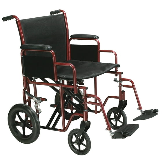 Drive Medical Bariatric Heavy Duty Transport Wheelchair with Swing Away Footrest, 22" Seat, Red