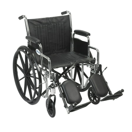 Drive Medical Chrome Sport Wheelchair, Detachable Desk Arms, Elevating Leg Rests, 20" Seat