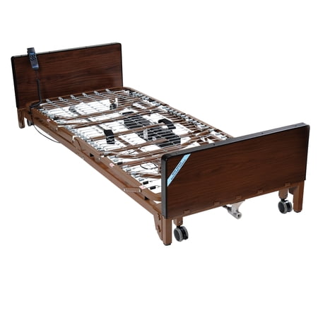 Drive Medical Delta Ultra Light Full Electric Low Hospital Bed with Half Rails and Therapeutic Support Mattress