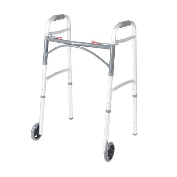 Drive Medical Deluxe Folding Walker with Wheels, U-Shaped Frame, Adjustable Height
