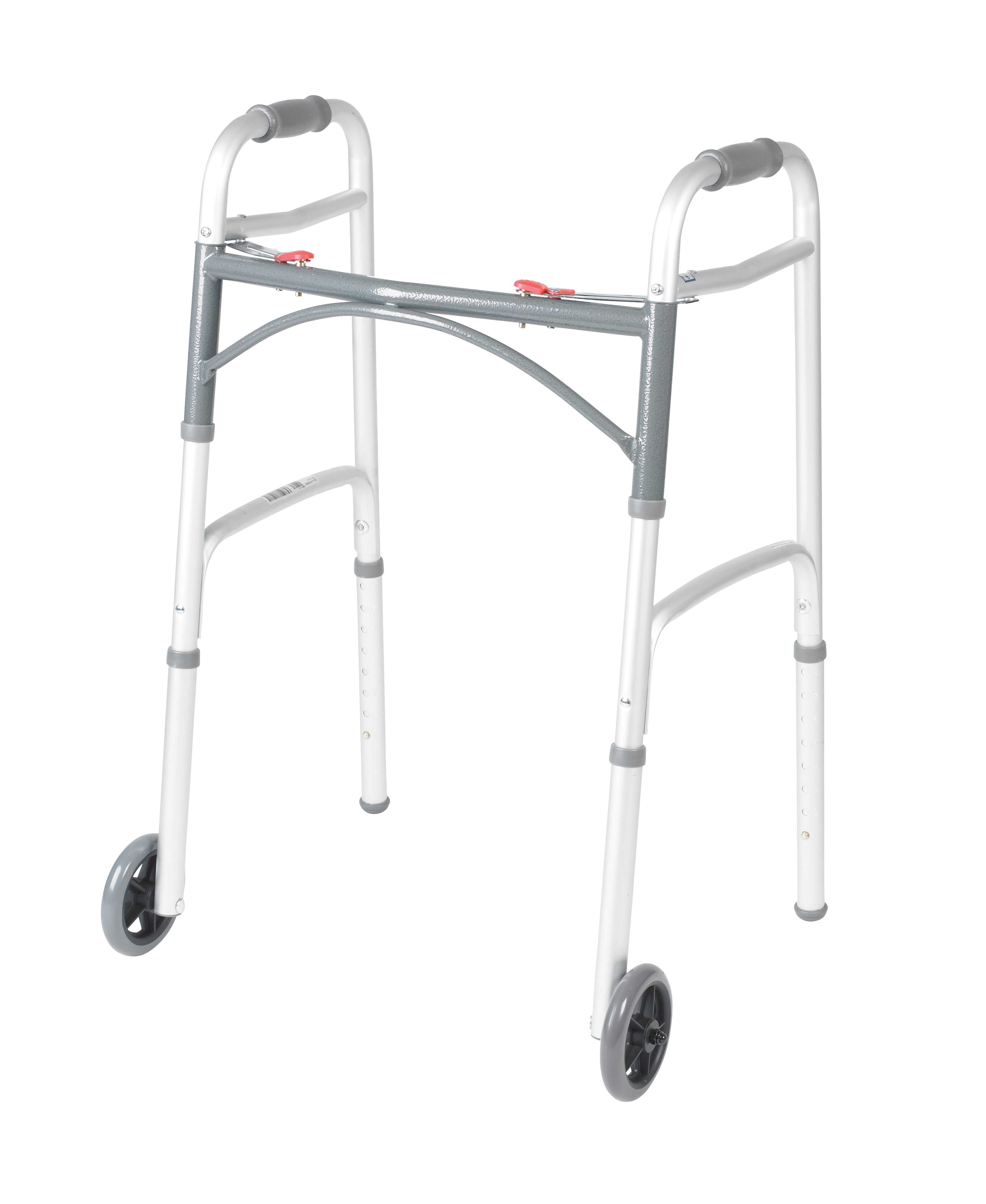 Gray and White Adjustable Folding Walker with 5" Wheels