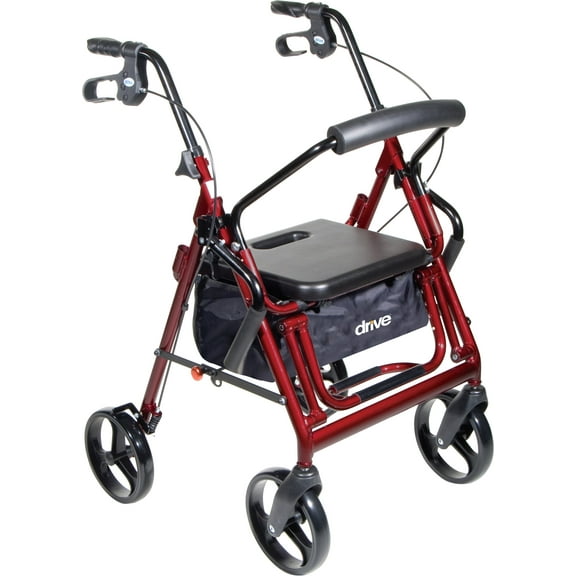 Drive Medical Duet Dual Function Transport Wheelchair Walker Rollator, Burgundy