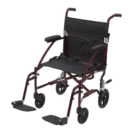 Drive Medical Fly Lite Aluminum 19 In Wide Seat Transport Wheelchair, Red