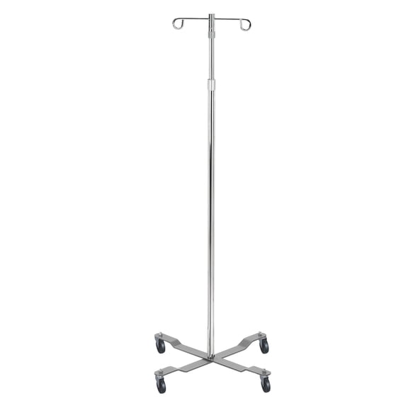 Drive Medical IV Pole 2-Hook 4-Leg Chrome Plated Steel with Weights, 13033 - EACH