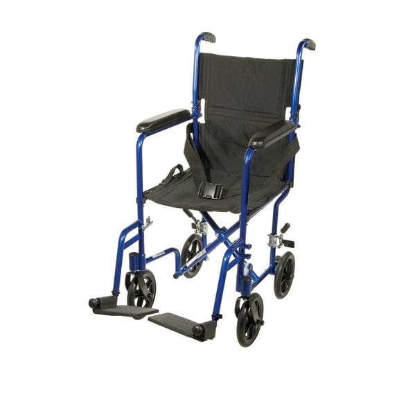 Drive Medical Lightweight Transport Wheelchair, 17" Seat, Blue