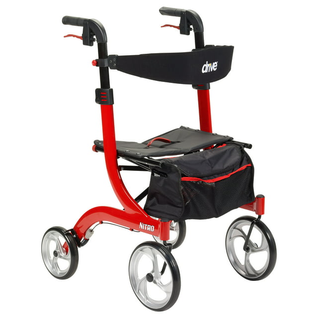 Drive Medical Nitro Euro Style Rollator Rolling Walker, Red