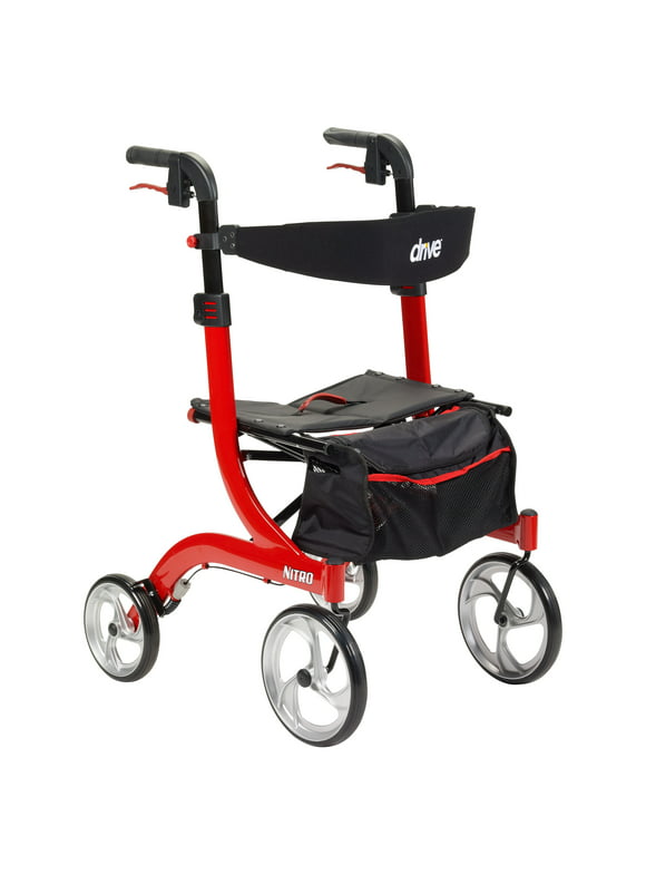 Drive Medical Nitro Euro Style Rollator Rolling Walker, Red