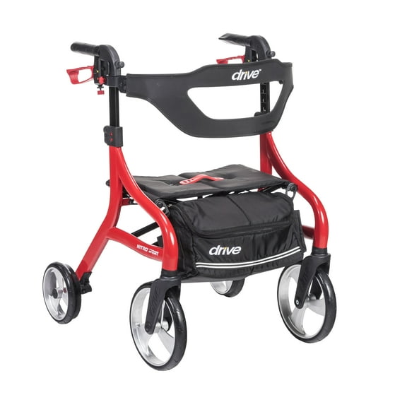 Drive Medical Nitro Sprint Rollator Rolling Walker, Hemi Height, Red