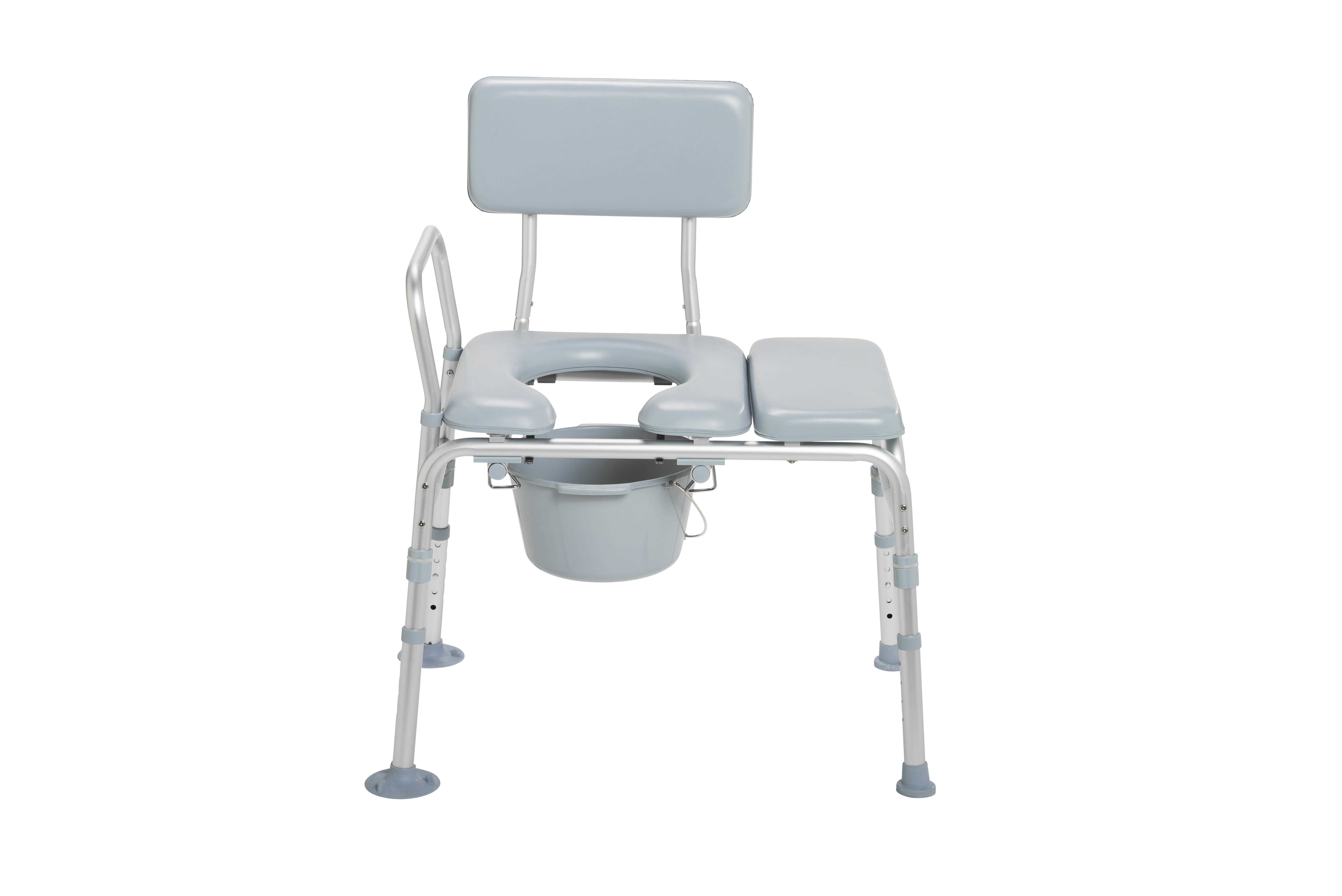 Gray Aluminum Cushioned Transfer Bench with Commode