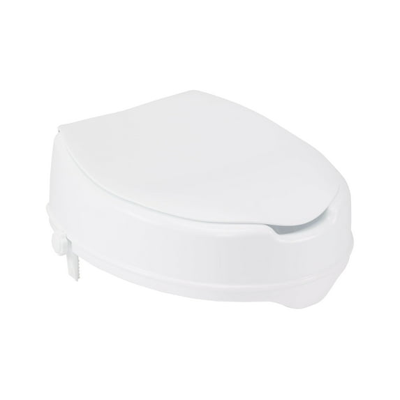 Drive Medical Plastic Raised Toilet Seat with Lid and Heav Duty Lock, White, 4" Height, fits most Toilets, weight up to 400 lbs