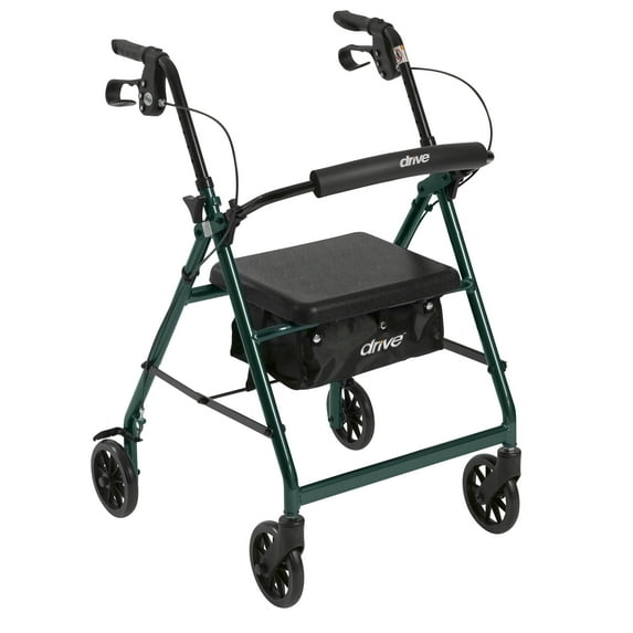 Drive Medical Rollator Rolling Walker with 6" Wheels, Fold Up Removable Back Support and Padded Seat, Green