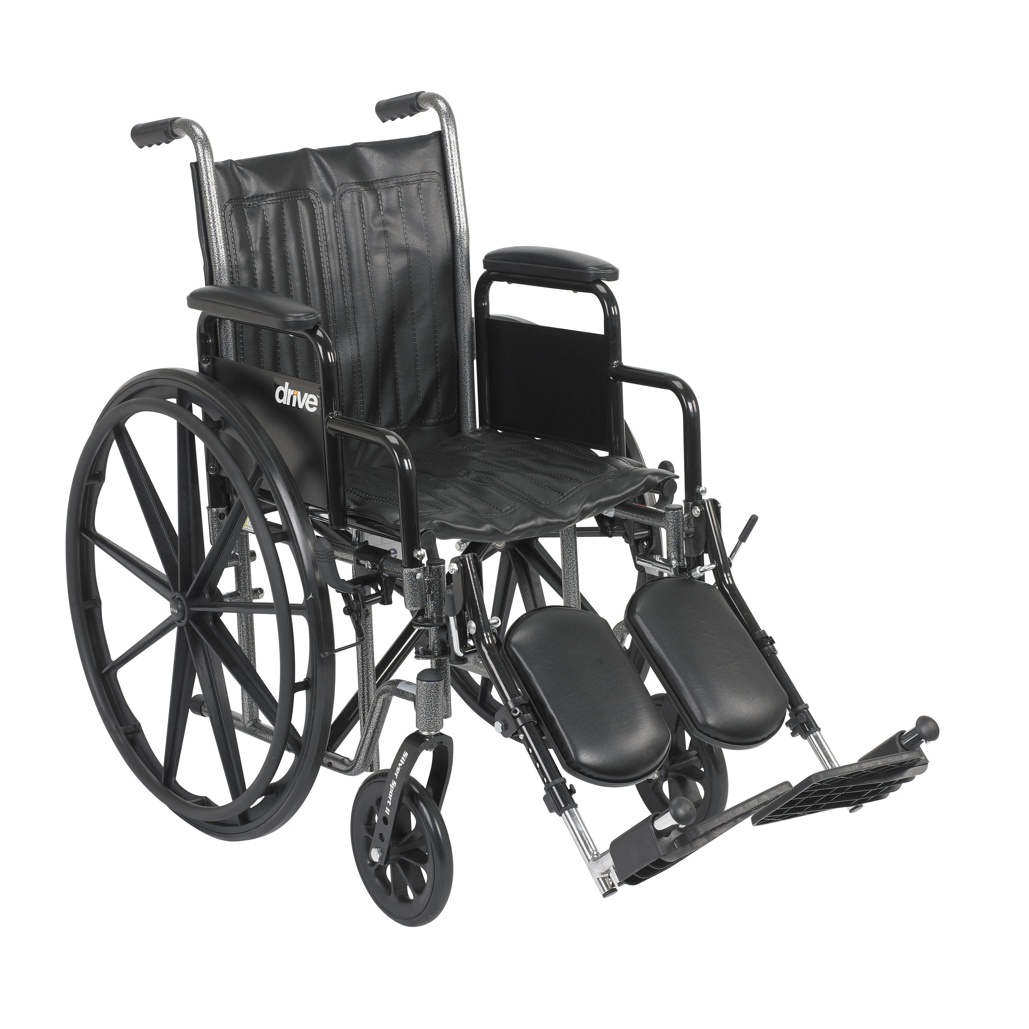 Drive Medical Silver Sport 2 Wheelchair, Detachable Desk Arms, Elevating Leg Rests, 16" Seat
