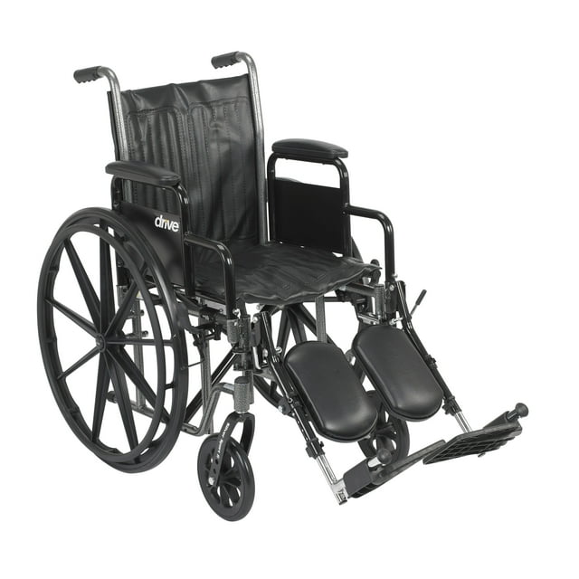 Drive Medical Silver Sport 2 Wheelchair, Detachable Desk Arms, Elevating Leg Rests, 18" Seat