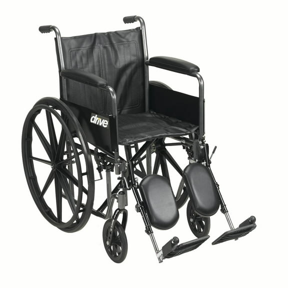 Drive Medical Silver Sport 2 Wheelchair, Detachable Full Arms, Elevating Leg Rests, 18" Seat