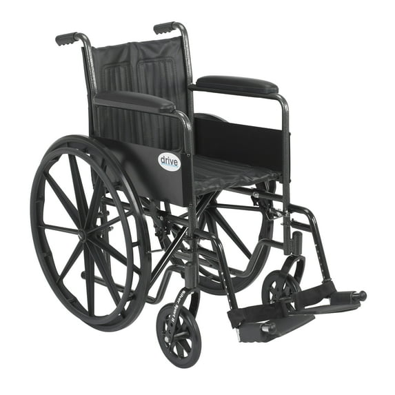 Drive Medical Silver Sport 2 Wheelchair, Non Removable Fixed Arms, Swing away Footrests, 18" Seat