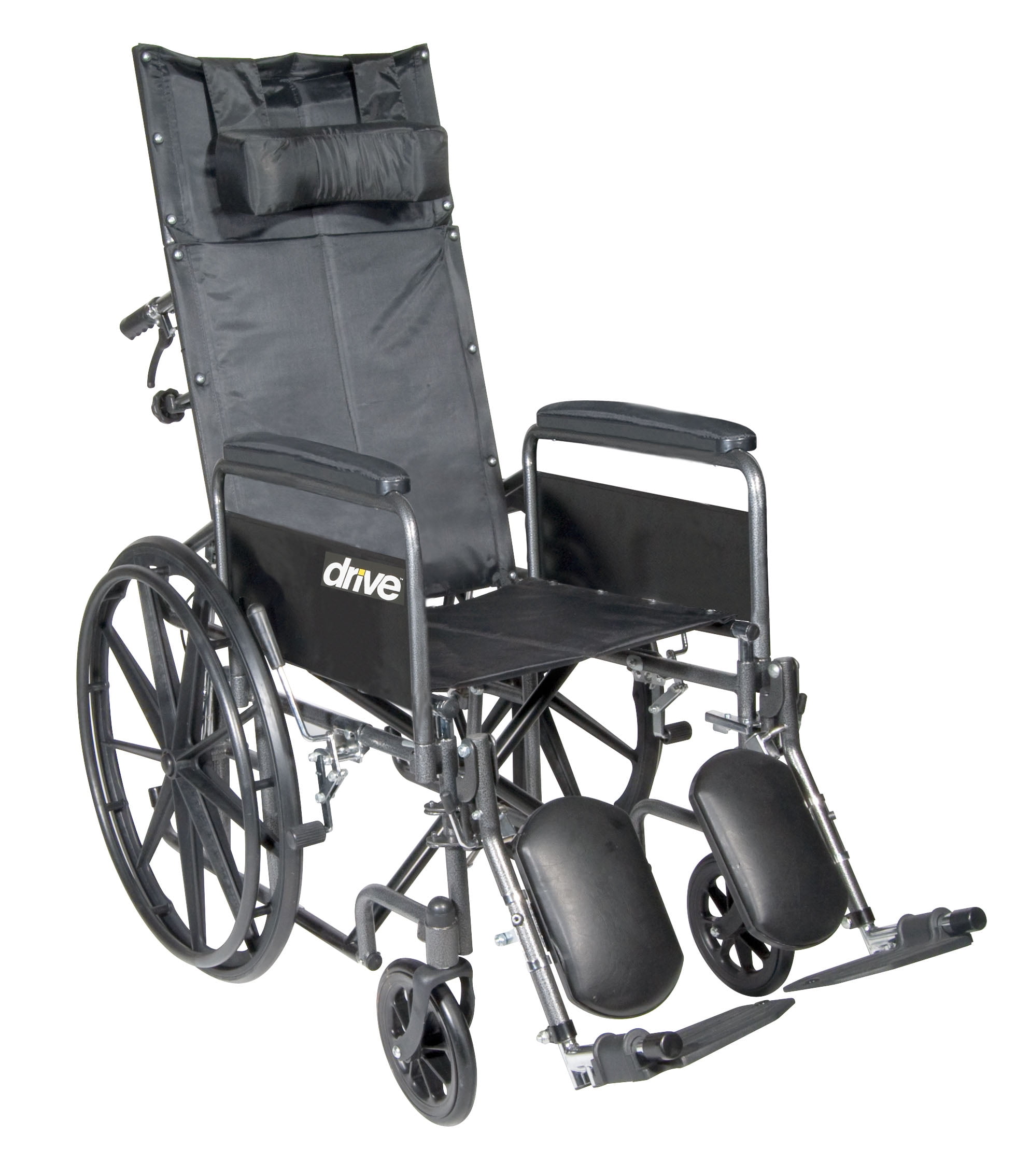 Drive Medical Silver Sport Reclining Wheelchair with Elevating Leg Rests, Detachable Full Arms, 16" Seat
