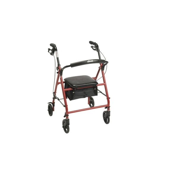 Drive Medical Steel Rollator, Rolling Walker with 6" Wheels and Padded Seat, Red