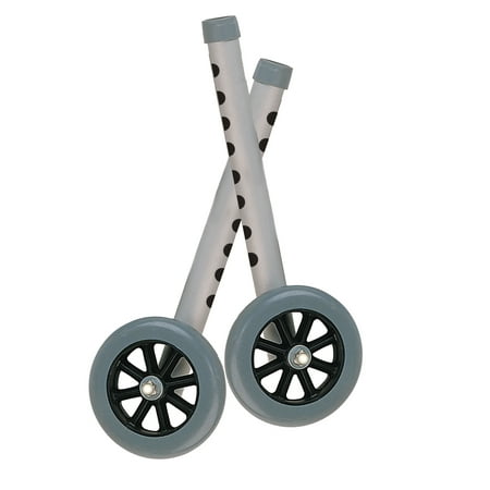 Drive Medical Walker Wheels with Two Sets of Rear Glides, for Use with Universal Walker, 5", Gray, 1 Pair