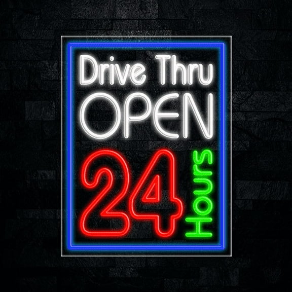 Drive Open 24 Hours-LED Neon Sign 22"L x 28"H #30322