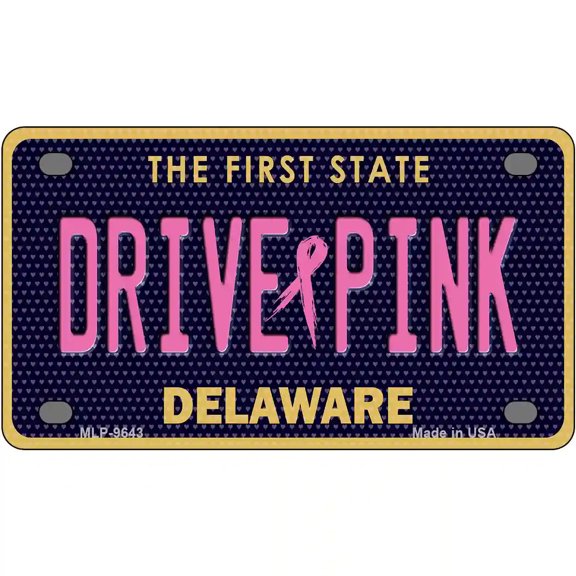 Drive Pink Delaware Novelty Metal License Plate 4" x 2.2" Mini