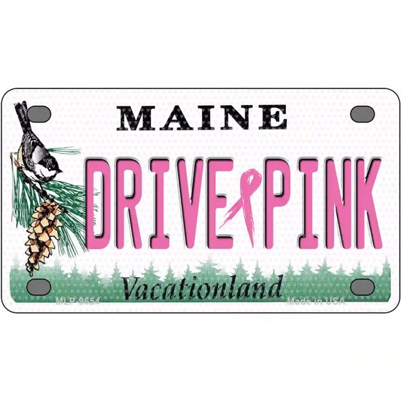 Drive Pink Maine Novelty Metal License Plate 4" x 2.2" Mini