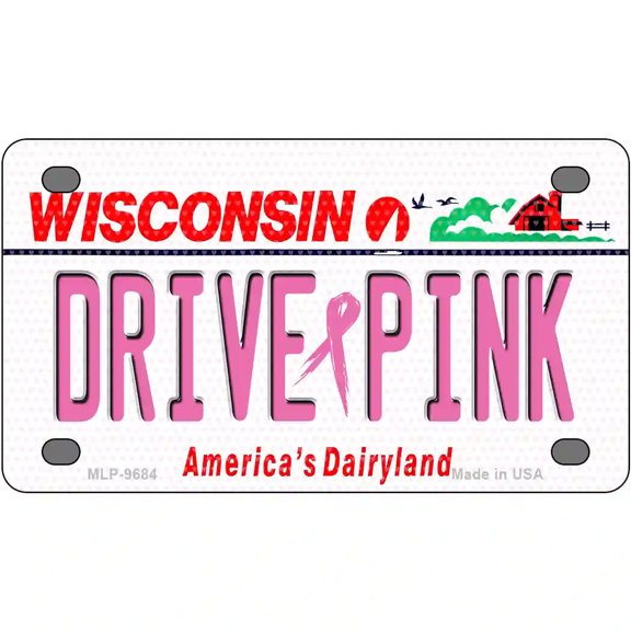 Drive Pink Wisconsin Novelty Metal License Plate 4" x 2.2" Mini