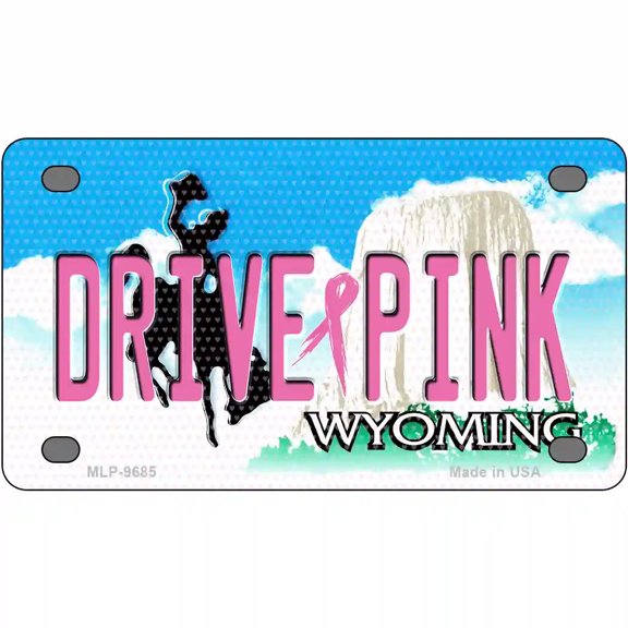 Drive Pink Wyoming Novelty Metal License Plate 4" x 2.2" Mini