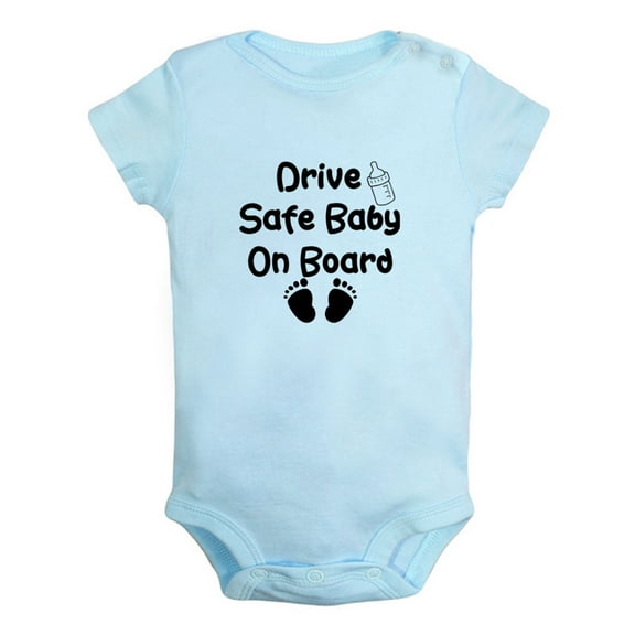 Drive Safe Baby On Board Funny Rompers For Babies, Newborn Baby Unisex Bodysuits, Infant Jumpsuits, Toddler 0-12 Months Kids One-Piece Oufits (Blue, 6-12 Months)