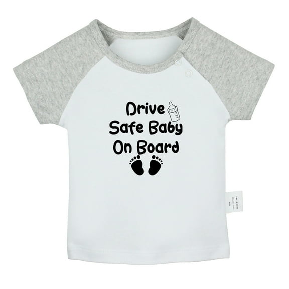 Drive Safe Baby On Board Funny T shirt For Baby, Newborn Babies T-shirts, Infant Tops, 0-24M Kids Graphic Tees Clothing (Short Gray Raglan T-shirt, 0-6 Months)