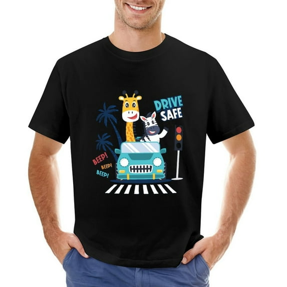 Drive Safe Beep Men’s Graphic T-shirt Vintage Short Sleeve Sport Tee Black L