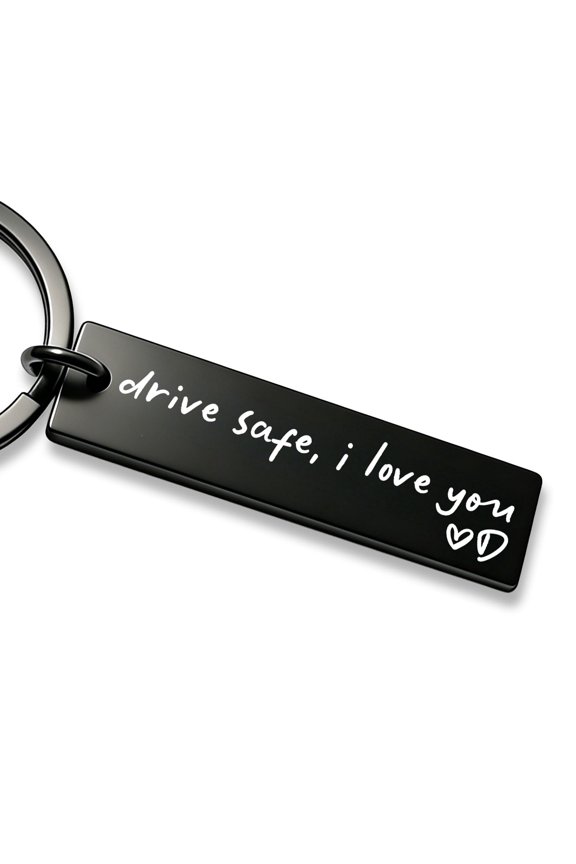 Drive Safe I Love You Keychain – A–Z Initial Engraved Key Ring – Personalized Gift for Husband, Boyfriend & Family