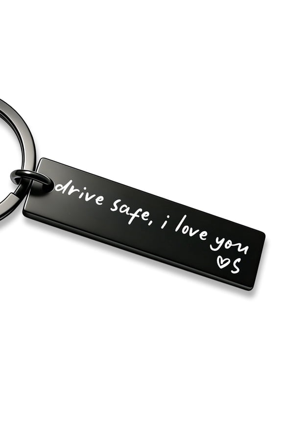 Drive Safe I Love You Keychain – A–Z Initial Engraved Key Ring – Personalized Gift for Husband, Boyfriend & Family